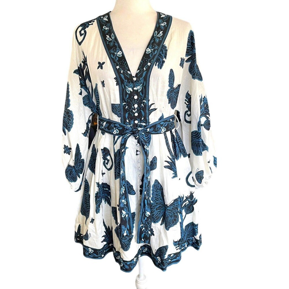 BANANA REPUBLIC Women dress Linen Butterfly Balloon Sleeve NWT Sz 6 RARE